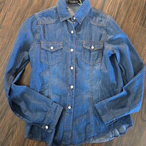 YEOKOU Blue Cotton Chambray Western Style Shirt NWOT/SIZE S